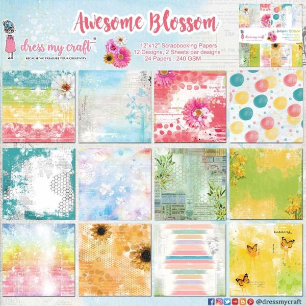 Dress My Craft - Designpapier "Awesome Blossom" Paper Pack 12x12 Inch - 24 Bogen