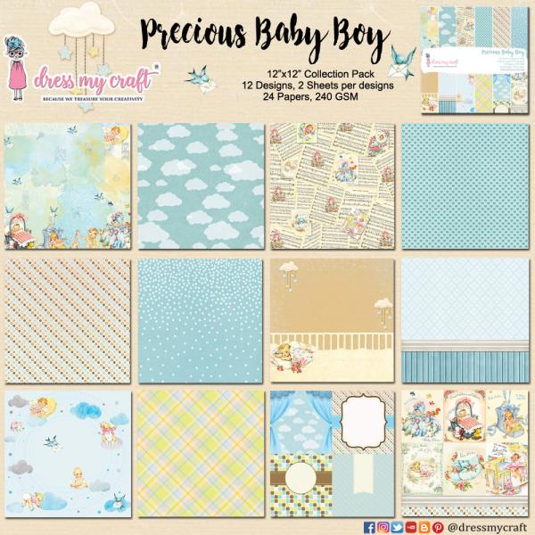 Dress My Craft - Designpapier "Precious Baby Boy" Paper Pack 12x12 Inch - 24 Bogen
