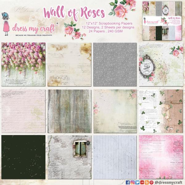 Dress My Craft - Designpapier "Wall of Roses" Paper Pack 6x6 Inch - 24 Bogen