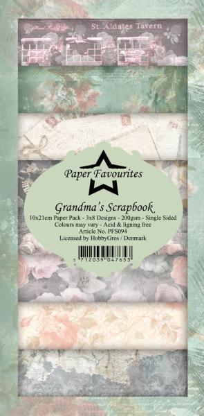 Paper Favourites - Designpapier "Grandma's Scrapbook " Slim Paper Pack 3x8 Inch - 24 Bogen