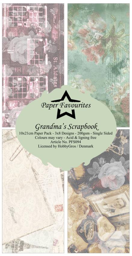 Paper Favourites - Designpapier "Grandma's Scrapbook " Slim Paper Pack 3x8 Inch - 24 Bogen