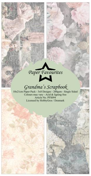 Paper Favourites - Designpapier "Grandma's Scrapbook " Slim Paper Pack 3x8 Inch - 24 Bogen