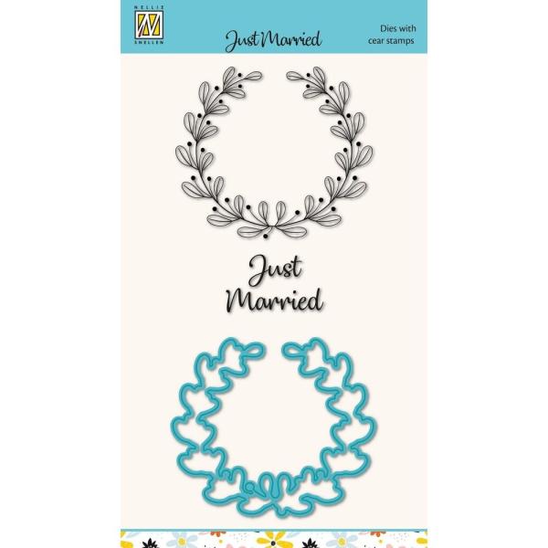 Nellie Snellen - Stempesetl & Stanzschablone"Just Married" Dies & Stamp Set