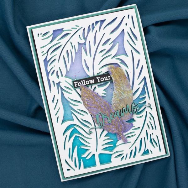 Crafters Companion - Stempelset & Stanzschablone "Heavenly Boho Feathers " Stamp & Dies