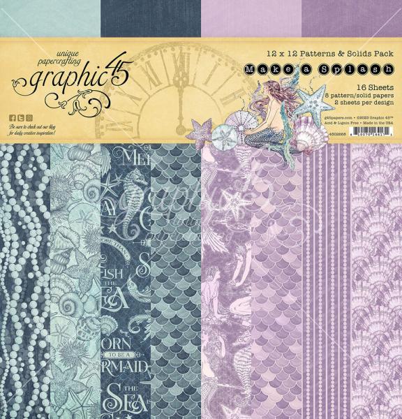 Graphic 45 - Designpapier "Make a Splash" Patterns & Solid Pad 12x12 Inch - 16 Bogen