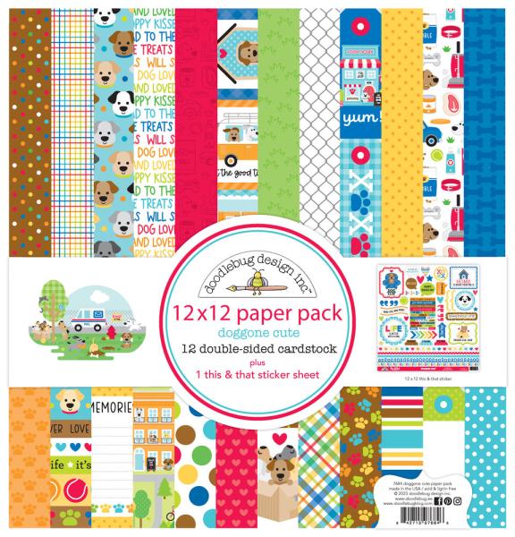 Doodlebug Design - Designpapier  "Doggone Cute " Paper Pack 12x12 Inch - 12 Bogen