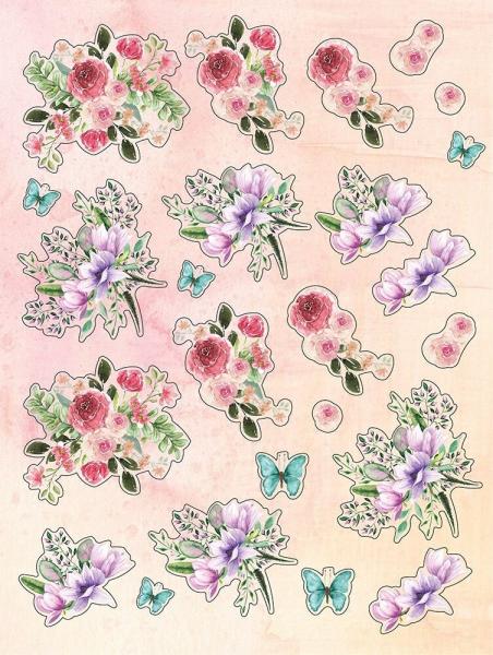 Crafters Companion - Stanzteile "Fancy Florals" 3D Cut Topper Pad 9x12 Inch - 15 Bogen