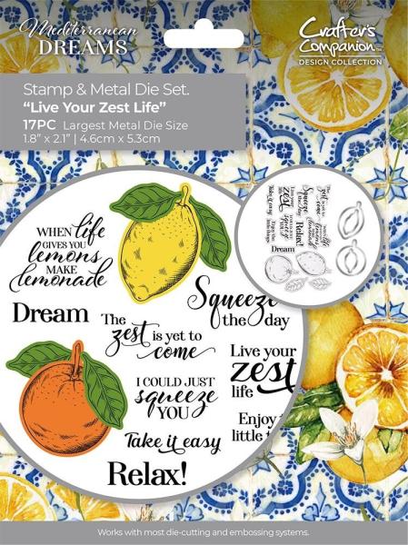 Crafters Companion - Stempelset & Stanzschablone "Live Your Zest Life" Stamp & Dies