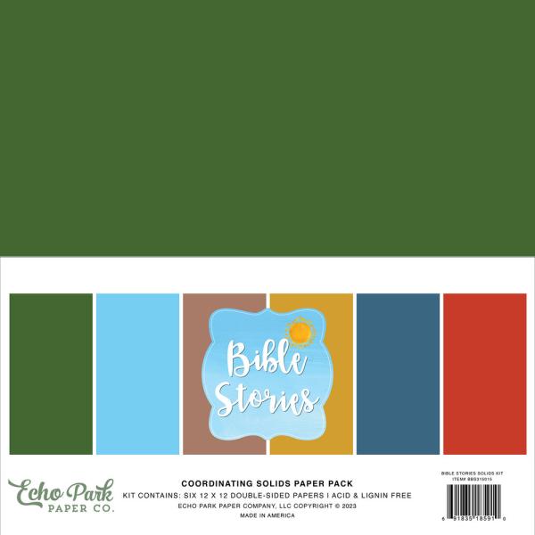 Echo Park - Cardstock "Bible Stories" Coordinating Solids Paper 12x12 Inch - 6 Bogen 