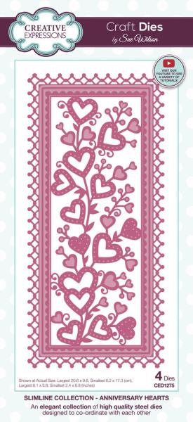 Creative Expressions - Stanzschablone "Slimline Collection Anniversary Hearts" Craft Dies Design by Sue Wilson