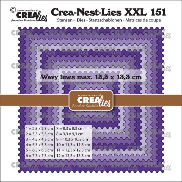 Crealies - Stanzschablone "Squares With Wavy Lines" Crea-Nest-Lies XXL Dies