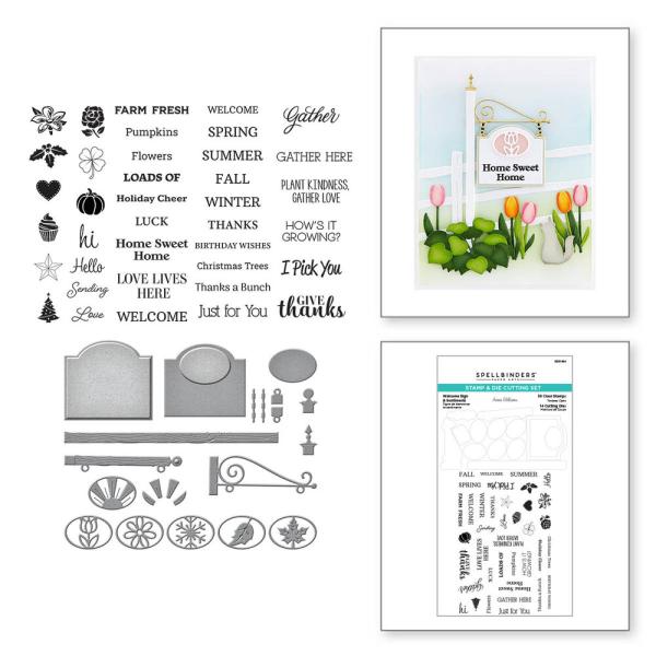 Spellbinders - Stempelset & Stanzschablone "Welcome Sign & Sentiments" Clear Stamps & Dies