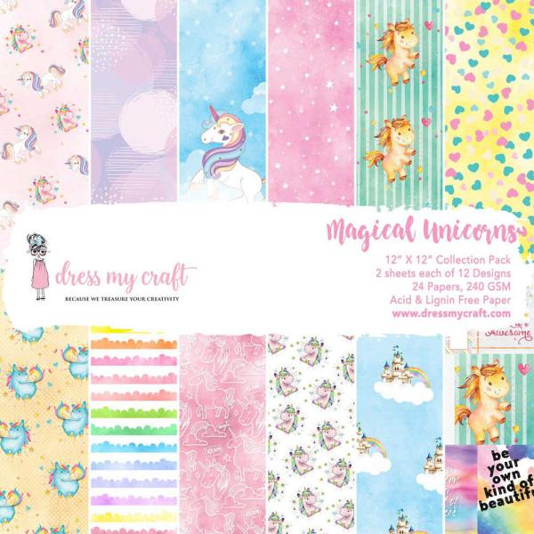 Dress My Craft - Designpapier "Magical Unicorn" Paper Pack 12x12 Inch - 24 Bogen