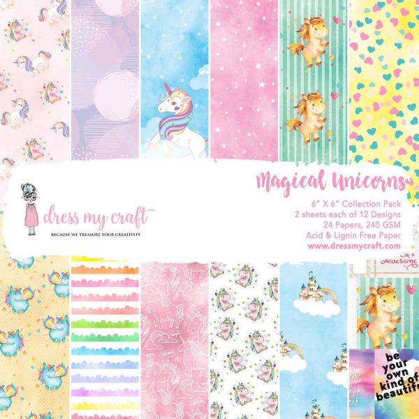 Dress My Craft - Designpapier "Magical Unicorn" Paper Pack 6x6 Inch - 24 Bogen