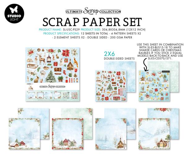 Studio Light - Designpapier "Christmas" Paper Pack 12x12 Inch ( 30,5x30,5 cm ) - 12 Bogen