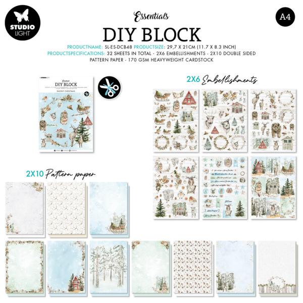 Studio Light - Designpapier - Stanzteile "Snowy Christmas " DIY Block A4 - 20 Bogen