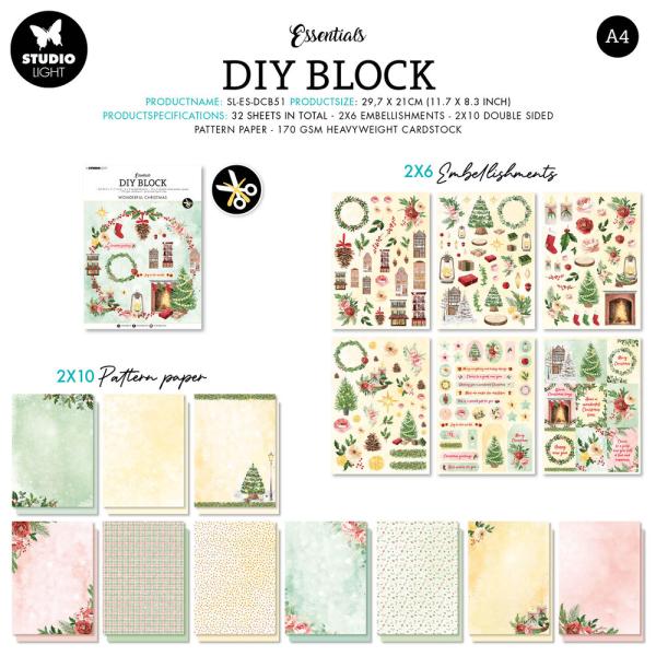 Studio Light - Designpapier - Stanzteile "Wonderful Christmas " DIY Block A4 - 20 Bogen