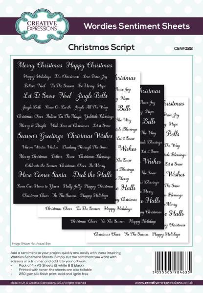 Creative Expressions - Embesllishment "Christmas Script" Wordies Sentiment Sheets 6x8 Inch