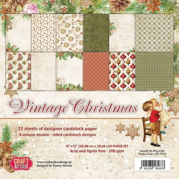 Craft & You Design - Designpapier "Vintage Christmas" Paper Pad 12x12 Inch - 12 Bogen