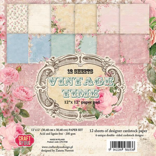 Craft & You Design - Designpapier "Vintage Time" Paper Pad 12x12 Inch - 12 Bogen