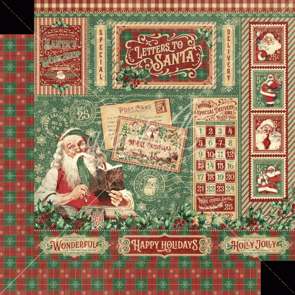 Graphic 45 - Designpapier "Letters to Santa" Collection Pack 8x8 Inch - 24 Bogen