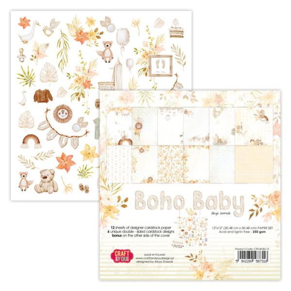 Craft & You Design - Designpapier "Boho Baby" Paper Pad 12x12 Inch - 12 Bogen