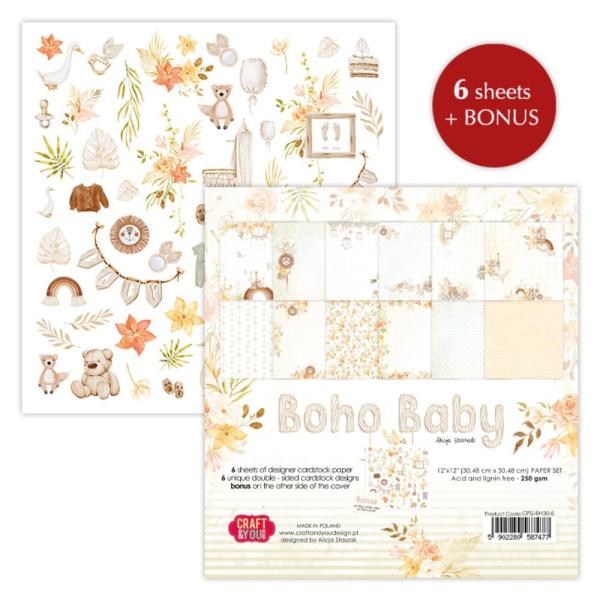 Craft & You Design - Designpapier "Boho Baby" Paper Pad 12x12 Inch - 12 Bogen