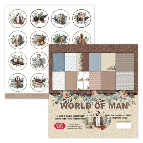 Craft & You Design - Designpapier "World of Man" Paper Pad 12x12 Inch - 12 Bogen