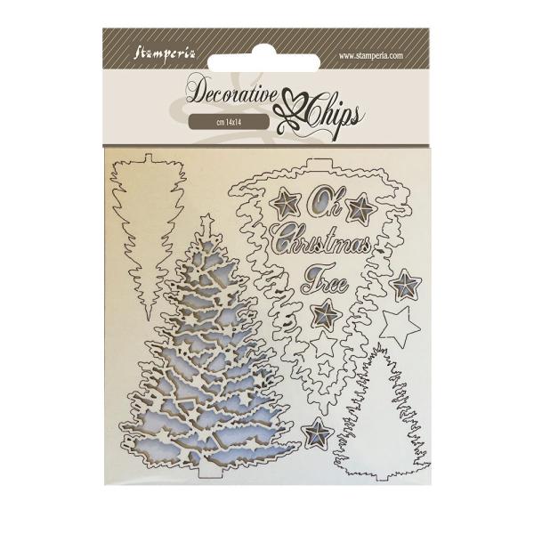 Stamperia - Holzteile 14x14 cm "Christmas Tree" Decorative Chips