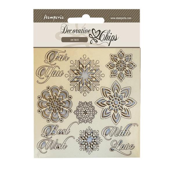 Stamperia - Holzteile 14x14 cm "Snowflakes" Decorative Chips