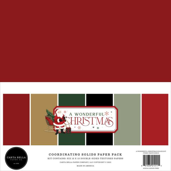 Carta Bella - Cardstock "A Wonderful Christmas" Coordinating Solids Paper Pack 12x12 Inch - 6 Bogen