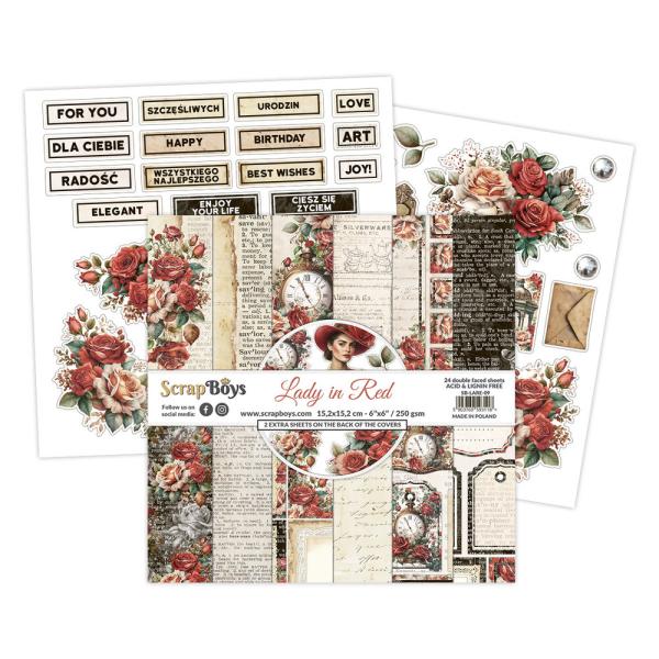 ScrapBoys - Designpapier "Lady in Red" Paper Pack 6x6 Inch - 24 Bogen