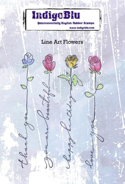 IndigoBlu - Gummistempel Set "Line Art Flowers" A6 Rubber Stamp