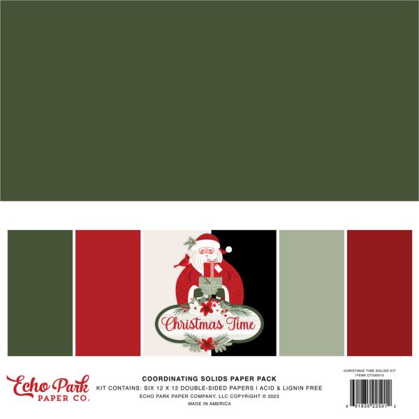 Echo Park - Cardstock "Christmas Time" Coordinating Solids Paper 12x12 Inch - 6 Bogen 