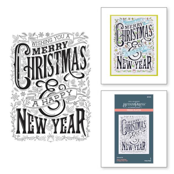 Spellbinders - Buchdrucktechnik "Merry Christmas & Happy New Year" Press Plate