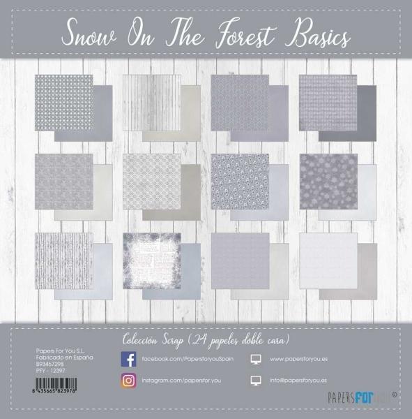 Papers For You - Designpapier "Snow On The Forest Basics" Scrap Paper Pack 8x8 Inch - 24 Bogen