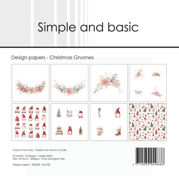 Simple and Basic - Designpapier "Christmas Gnomes" Paper Pack 6x6 Inch - 24 Bogen 