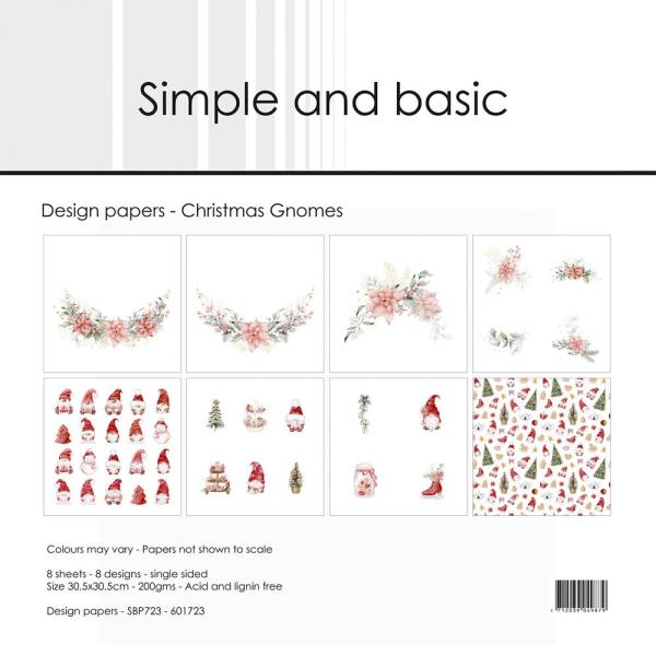 Simple and Basic - Designpapier "Christmas Gnomes" Paper Pack 12x12 Inch - 8 Bogen 