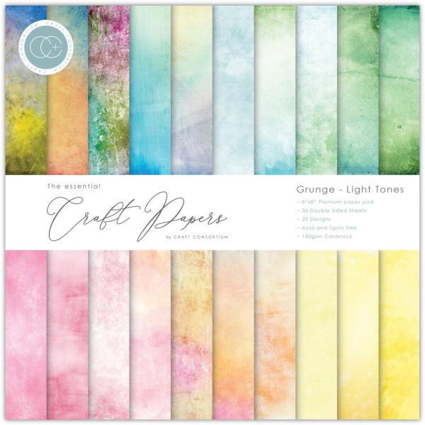 Craft Consortium - Designpapier "Grunge Light Tones" Paper Pad 8x8 Inch - 30 Bogen