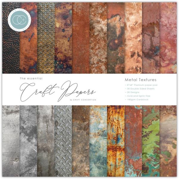 Craft Consortium - Designpapier "Metal Textures" Paper Pad 8x8 Inch - 30 Bogen