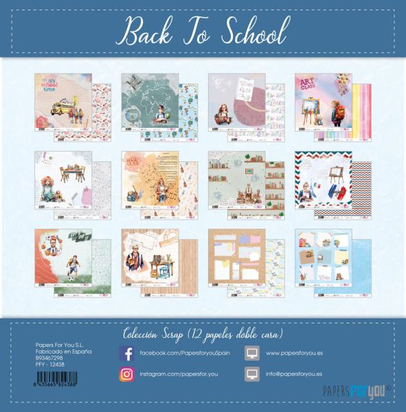 Papers For You - Designpapier "Back to School" Scrap Paper Pack 30,5 x 32 cm - 12 Bogen