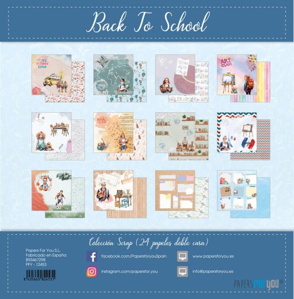 Papers For You - Designpapier "Back to School" Scrap Paper Pack 8x8 Inch - 24 Bogen