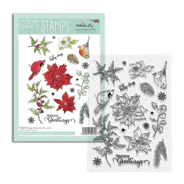 Polkadoodles - Stempelset "Happy Holly-day Poinsettia" Clear Stamps