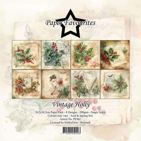 Paper Favourites - Designpapier "Vintage Holly" Paper Pack 12x12 Inch 8 Bogen