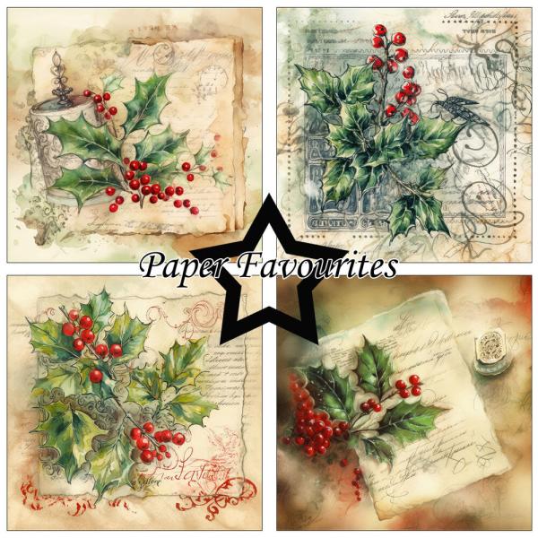 Paper Favourites - Designpapier "Vintage Holly" Paper Pack 12x12 Inch 8 Bogen