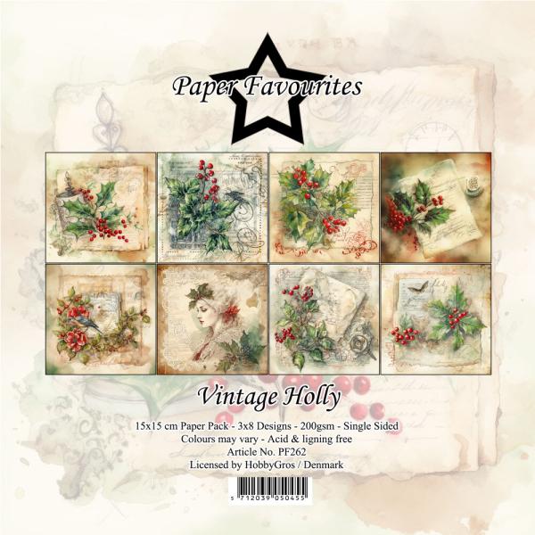 Paper Favourites - Designpapier "Vintage Holly" Paper Pack 6x6 Inch - 24 Bogen