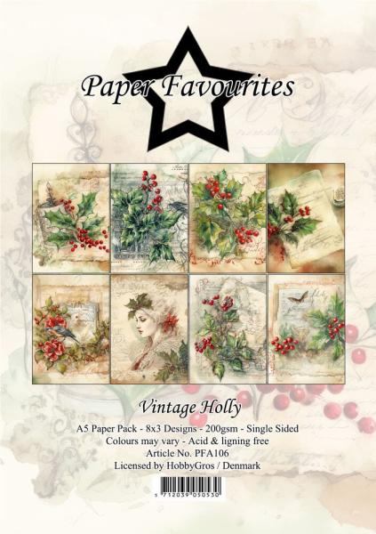 Paper Favourites - Designpapier "Vintage Holly" Paper Pack A5 - 24 Bogen