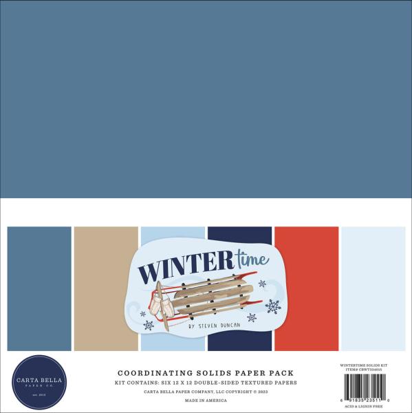 Carta Bella - Cardstock "Wintertime" Coordinating Solids Paper Pack 12x12 Inch - 6 Bogen