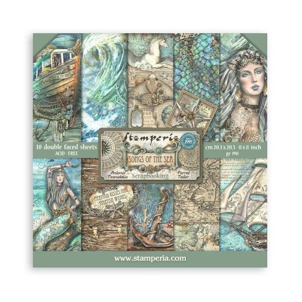 Stamperia - Designpapier "Songs of the Sea" Paper Pack 8x8 Inch - 10 Bogen