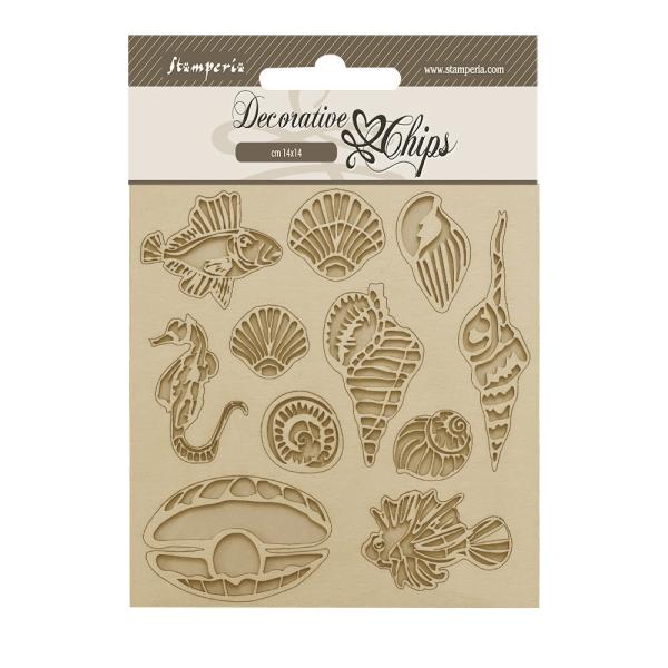 Stamperia - Holzteile 14x14 cm "Shells and Fish" Decorative Chips